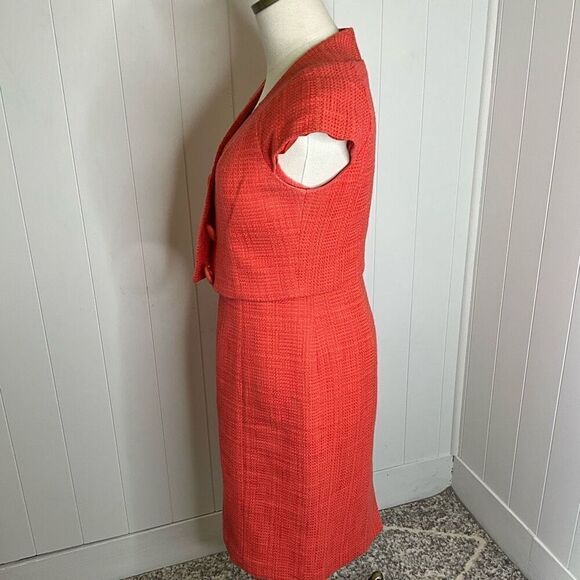Ellen Tracy Women Size 6 Two Piece Tank Dress & Jacket Red Button Front Textured - Picture 10 of 16